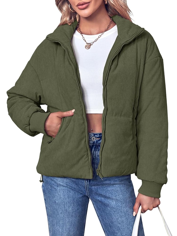 Amazon.com: Fisoew Women's Corduroy Quilted Puffer Jackets